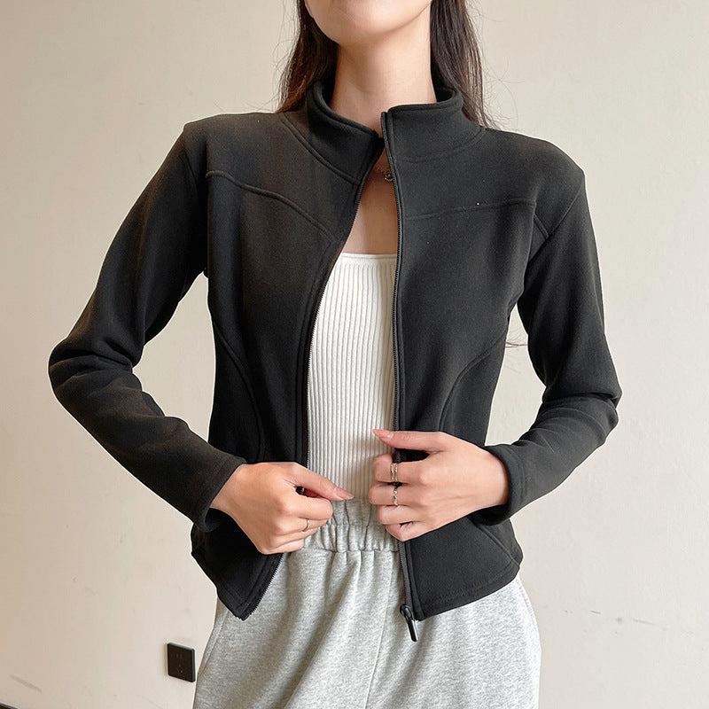 Stand Collar Short Coat Cashmere Hoodie Women Plus Velvet Thickening