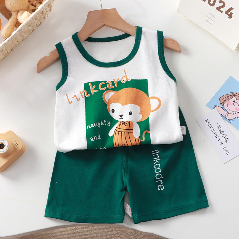 Nouveau gilet costume en coton sans manches pour garçon, ensemble deux pièces, vêtements d'été, vente en gros