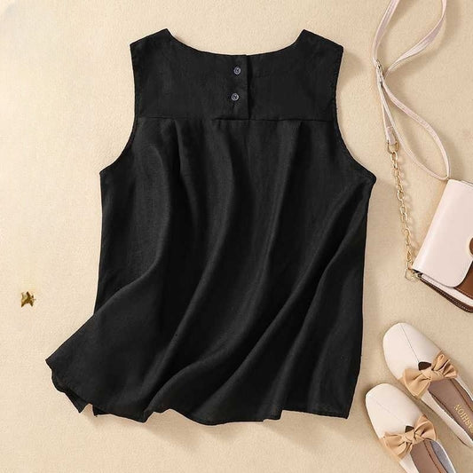 Retro Cotton Linen Vest Women's Loose Sleeveless Top