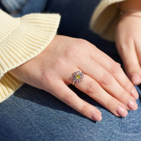 Adjustable Crystal Daisy Ring Created with Zircondia® Crystals