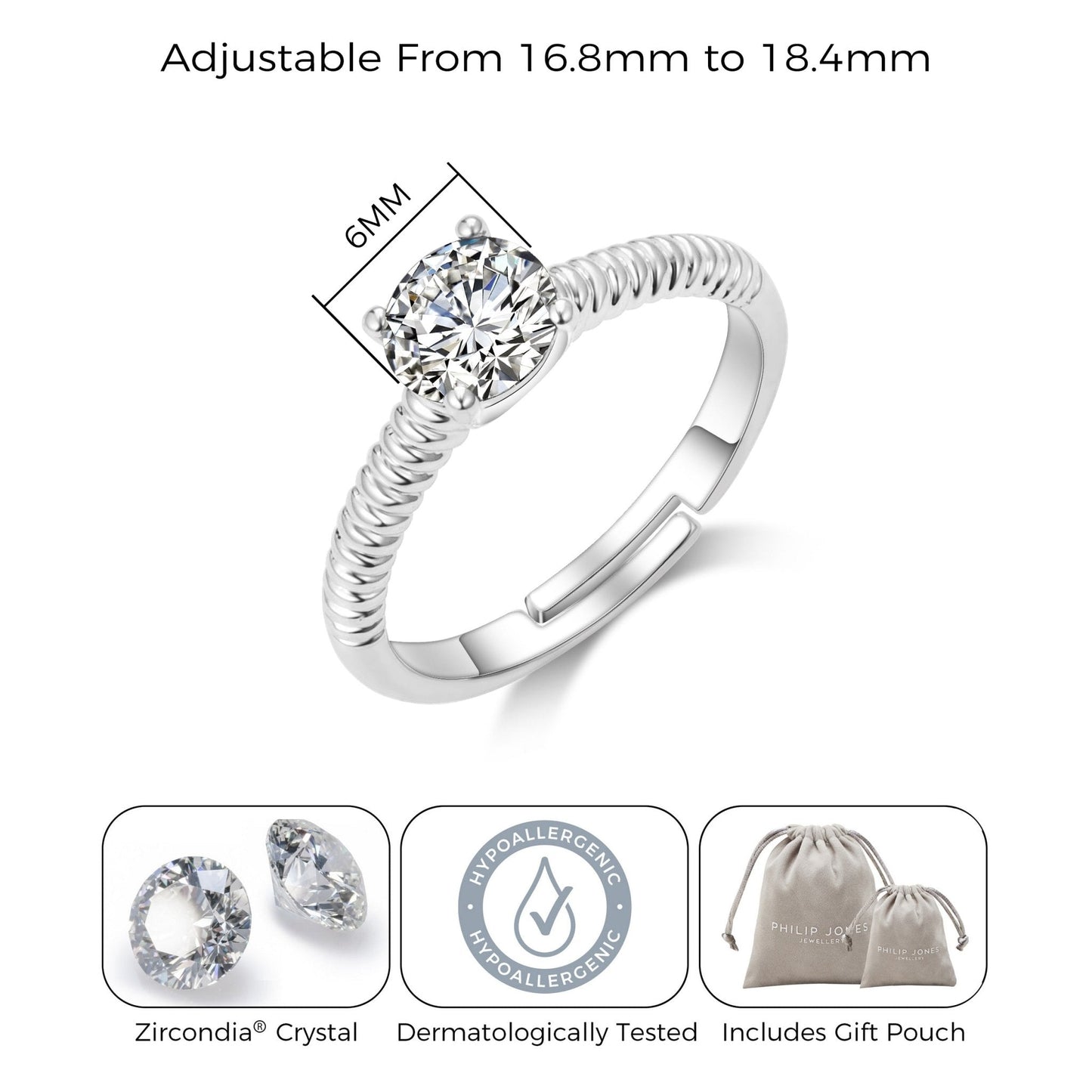 Adjustable Crystal Ring Created with Zircondia® Crystals