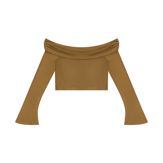 Women's Off-the-Shoulder Bell Sleeve Crop T-Shirt