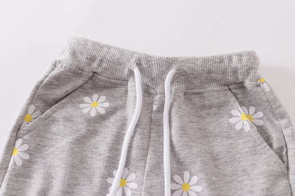 Girls Daisy Print Shorts - Light Gray