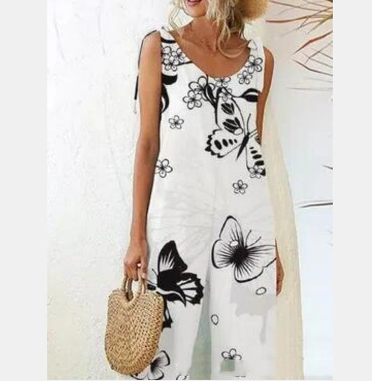 Floral Print Chic Casual Knit Suspender Jumpsuit