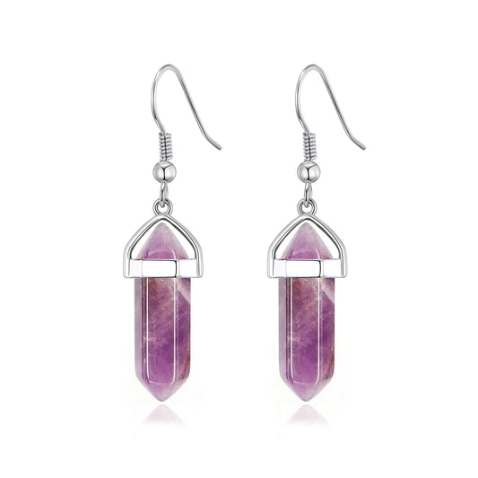 Amethyst Gemstone Drop Earrings with Quote Card