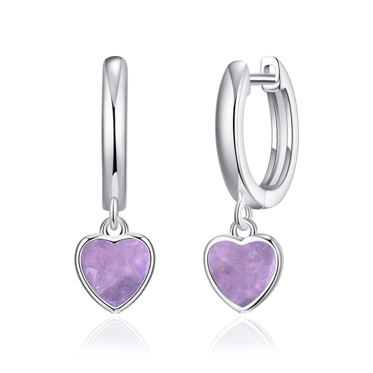 Amethyst Gemstone Heart Charm Hoop Earrings with Quote Card