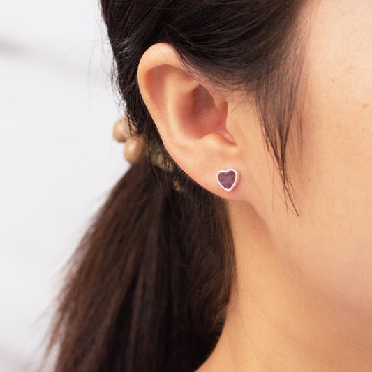 Amethyst Heart Stud Earrings
