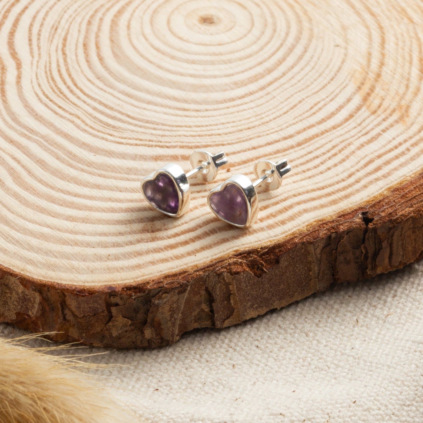 Amethyst Heart Stud Earrings
