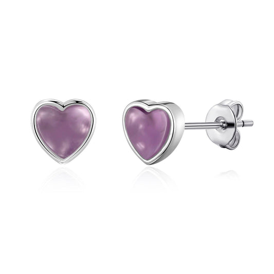 Amethyst Heart Stud Earrings with Quote Card