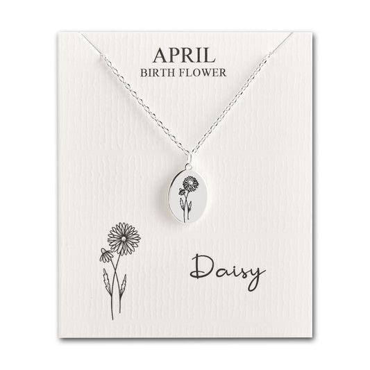 April Birth Flower Daisy Necklace with Card
