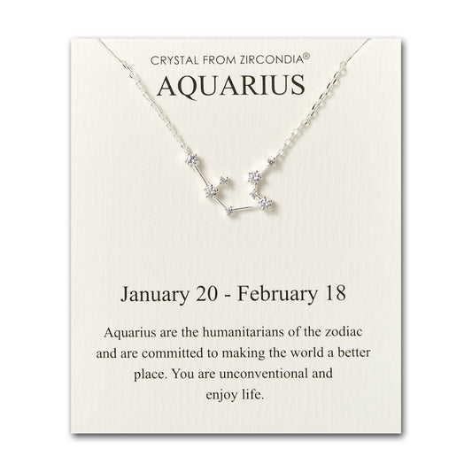 Aquarius Star Sign Zodiac Constellation Necklace and Quote Card with Zircondia® Crystals