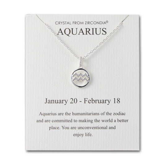 Aquarius Star Sign Zodiac Necklace and Quote Card with Zircondia® Crystals