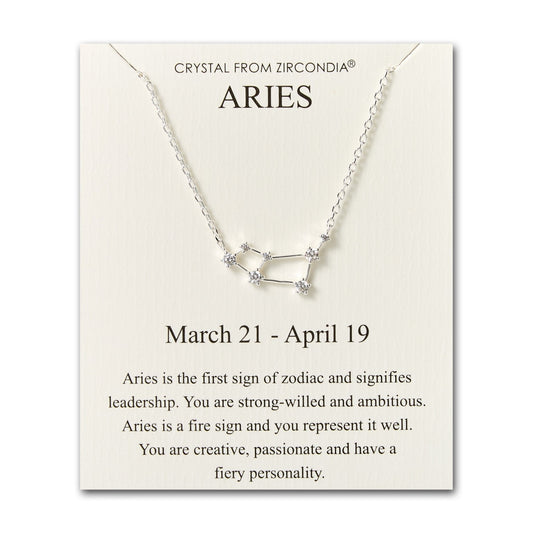 Aries Star Sign Zodiac Constellation Necklace and Quote Card with Zircondia® Crystals