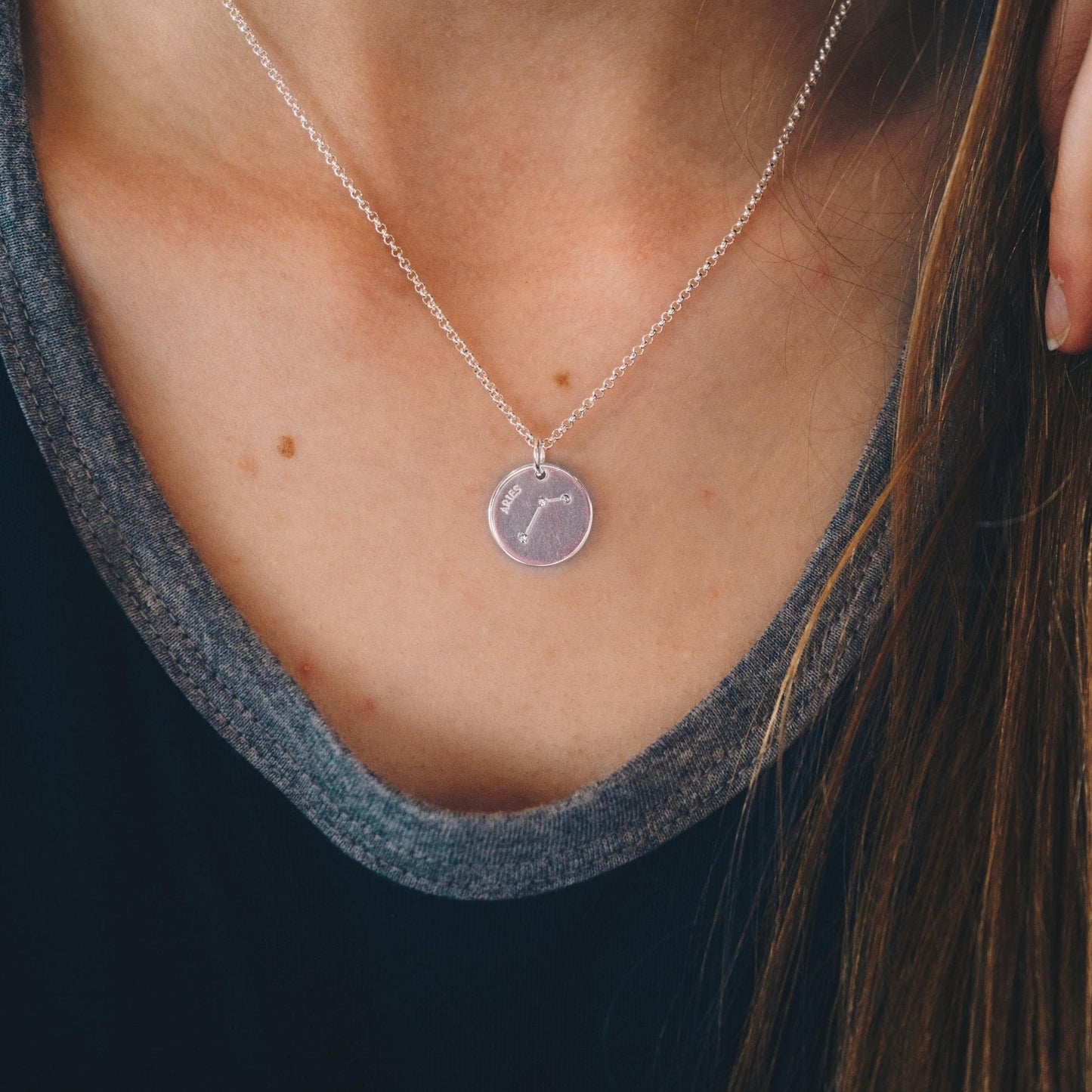 Aries Zodiac Star Sign Disc Necklace Created with Zircondia® Crystals