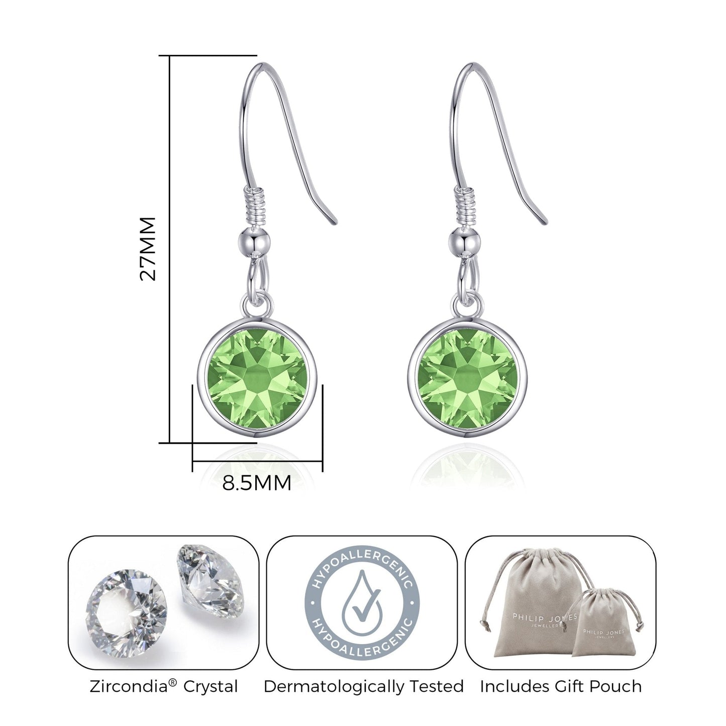 August Birthstone Drop Earrings Created with Peridot Zircondia® Crystals