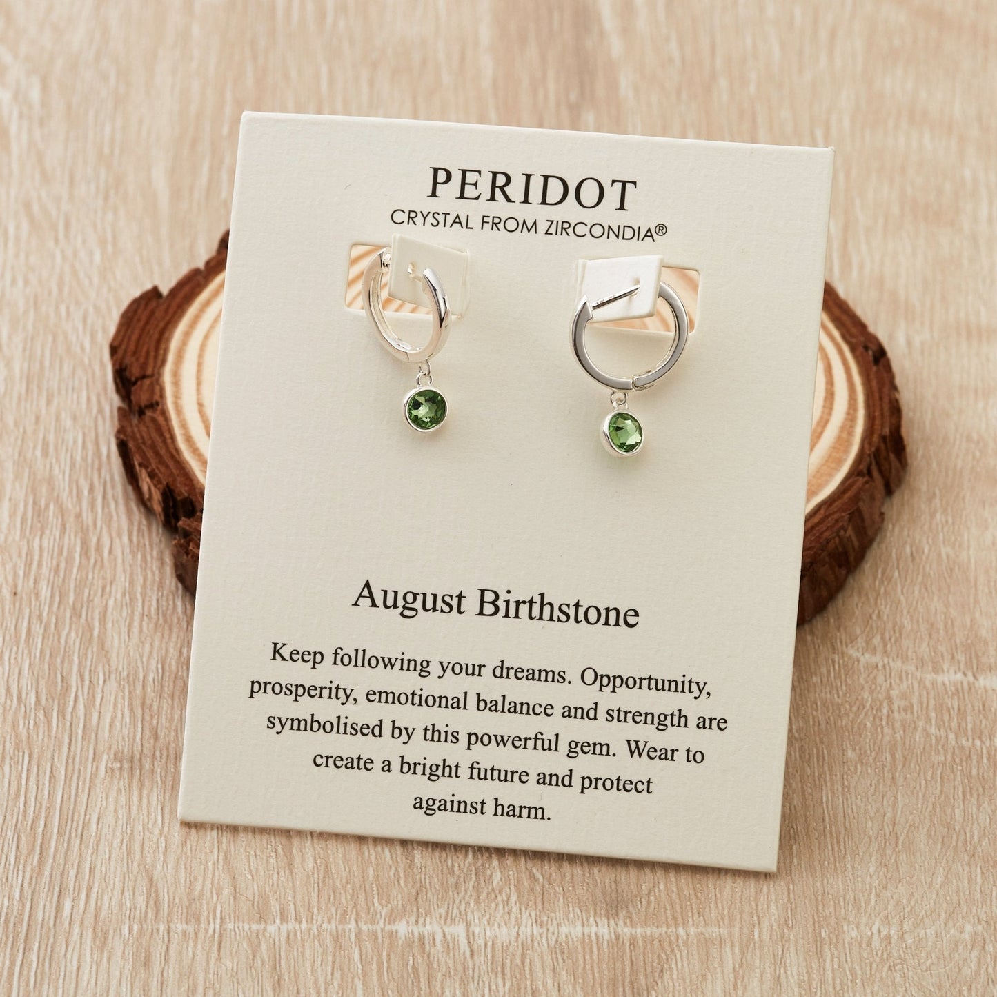 August Birthstone Hoop Earrings Created with Peridot Zircondia® Crystals