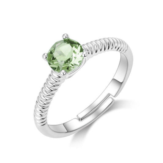 August (Peridot) Adjustable Birthstone Ring Created with Zircondia® Crystals