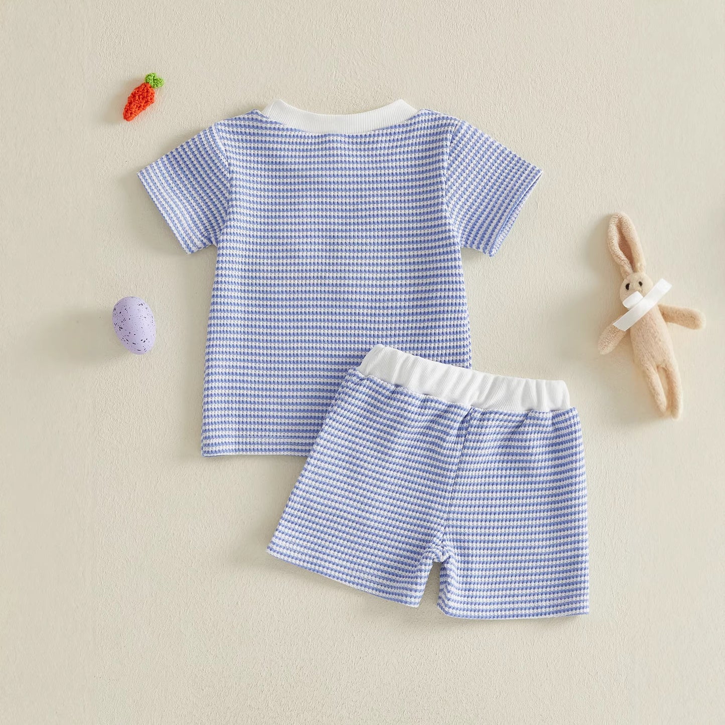 Rabbit Embroidered Waffle-Knit Baby Two-Piece Set