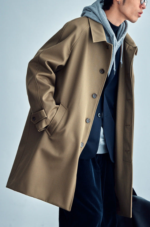 Trench-coat en laine à manches raglan