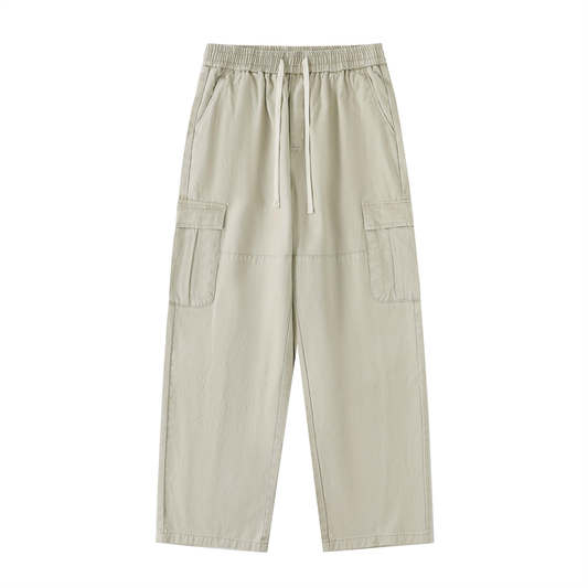Drawstring Waist Straight-Leg Cargo Pants 300GSM