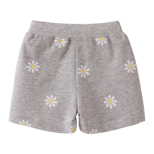 Girls Daisy Print Shorts - Light Gray