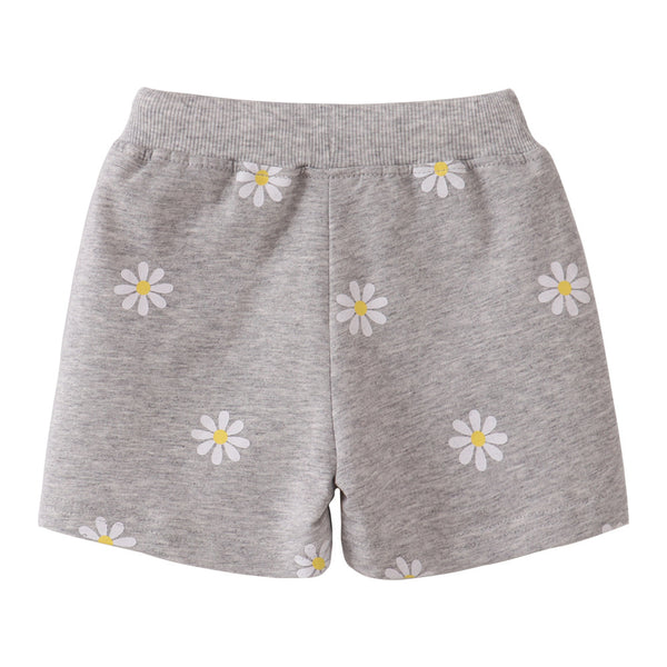 Girls Daisy Print Shorts - Light Gray