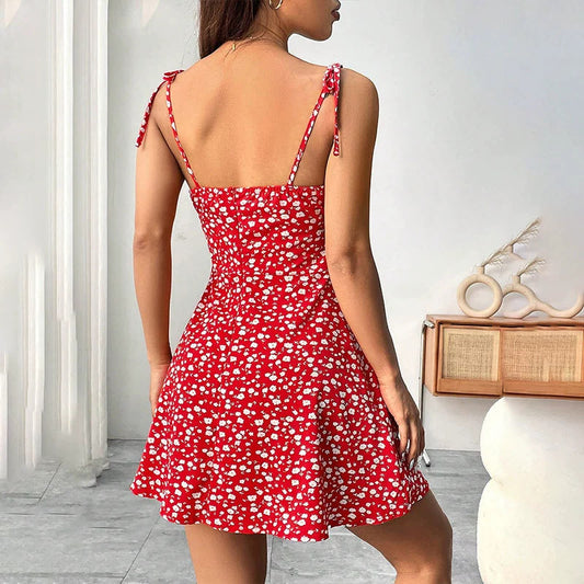 Women's Floral Print A-Line Mini Dress | Backless Mid Waist Summer Dress