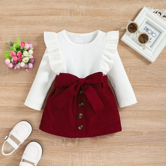 Girls Lace Long-sleeved Corduroy Suit