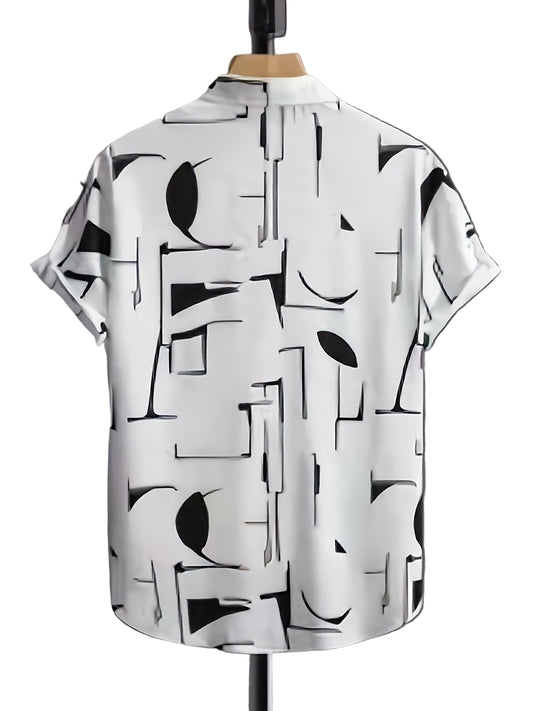 Nouvelle chemise d'été décontractée pour homme à imprimé géométrique abstrait, col boutonné, lavable en machine
