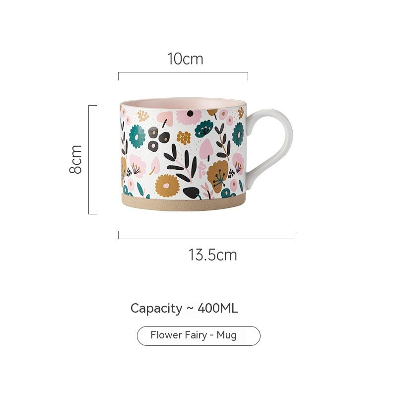 Tasse en grès grande capacité motif fleur japonaise