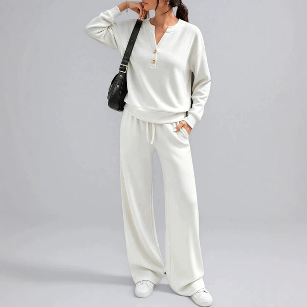 Loose long sleeve top and wide leg pants two piece set - view 5