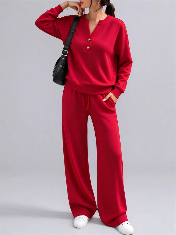 Loose long sleeve top and wide leg pants two piece set - view 4