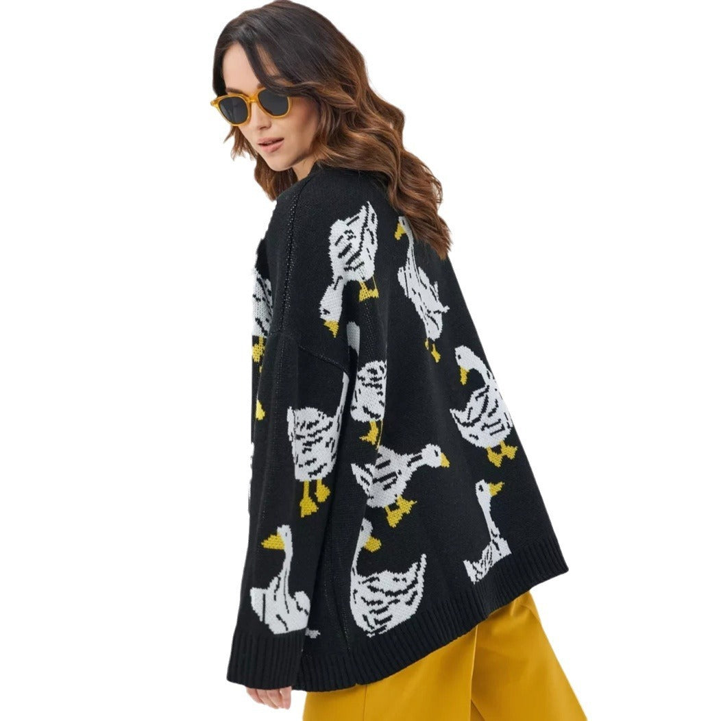 Pull pour femme avec imprimé canard, personnalité mode