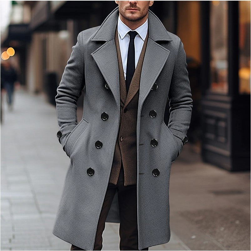 Men Woolen Coat Double Breasted Long - Stuffs & Savers