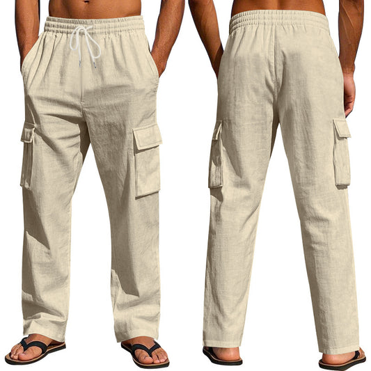 Men's Workwear Multi-pocket Straight Linen Pants