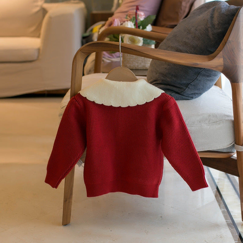 Gilet cardigan à fleurs et revers pour filles