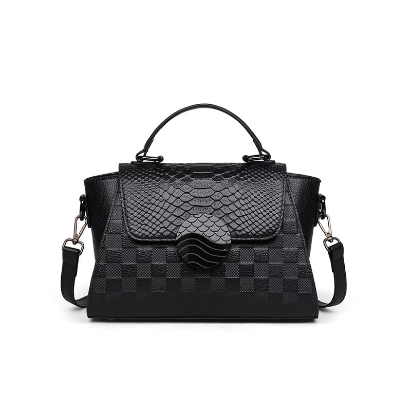 Black Genuine Leather croc effect Shoulder Crossbody Handbag