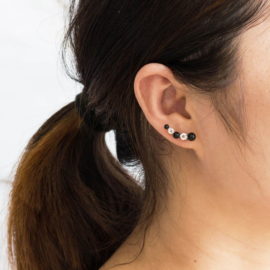 Black Pearl Climber Earrings Created with Zircondia® Crystals