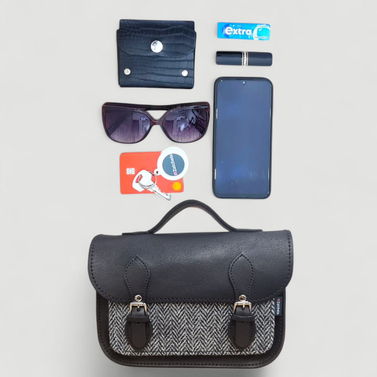 Midi Tannery & Tweed Satchel - Black