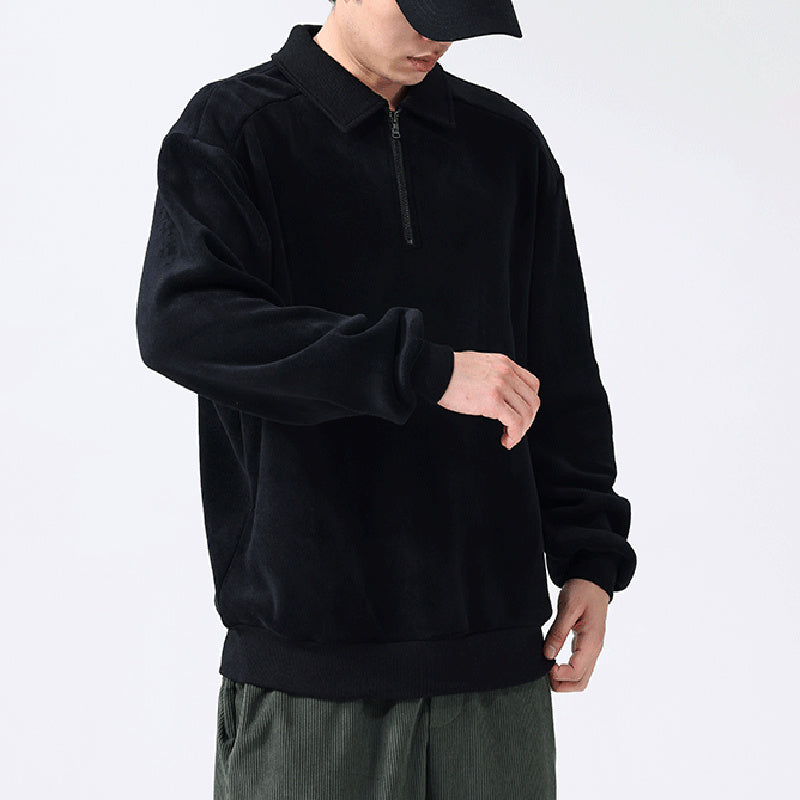 Mens Lapel Half-zip Sweatshirt Fleece Long Sleeve - Stuffs & Savers
