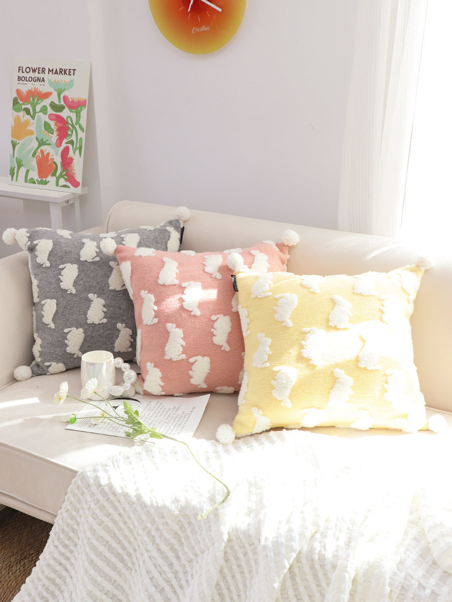 Housse de coussin lapin mignon en peluche pour chambre d'enfant