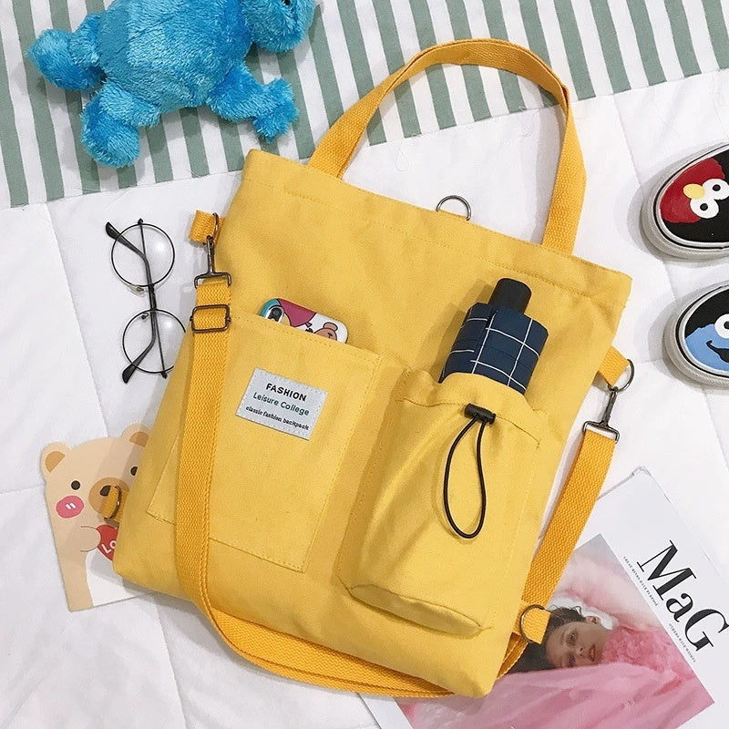 Sacs en toile Harajuku Sac à main étudiant avec poches Sac à dos preppy Sac à bandoulière pour femme