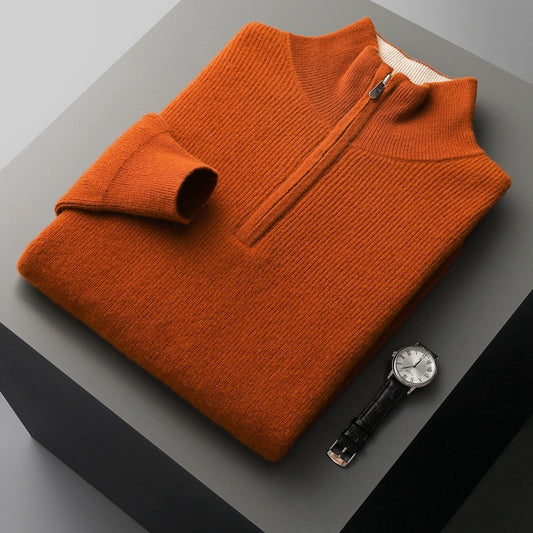 Mens Cashmere Thickened Half-high Collar Zipper Pullover Sweater