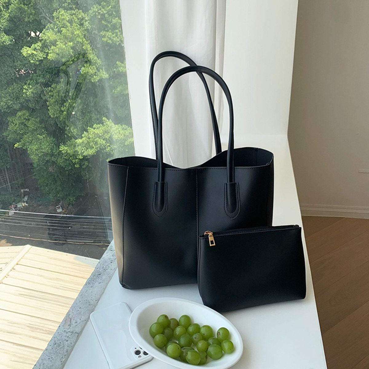 PU Leather Commuter Tote Bag - Stuffs & Savers