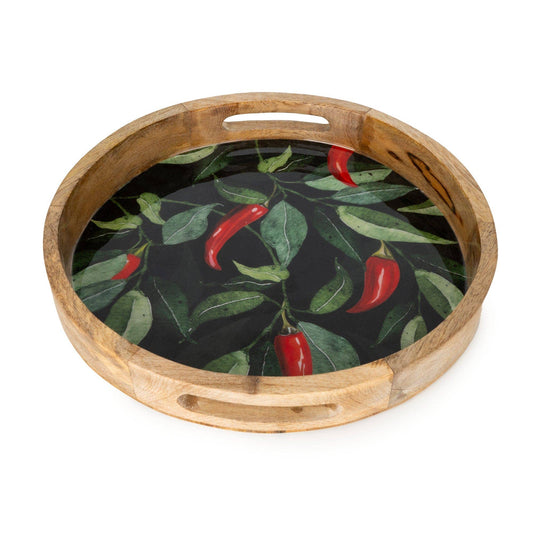Handcrafted Chillies Design 30cm Round Enameled Tray