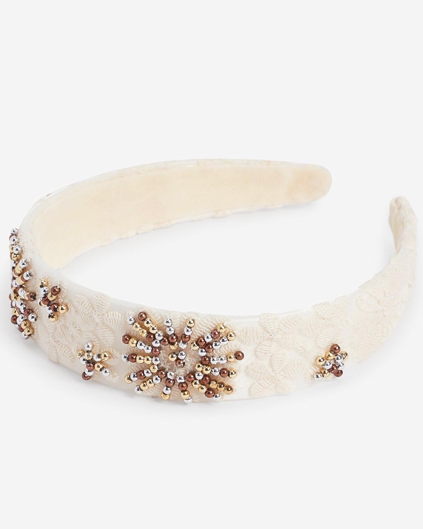 Cream Jewel embellished structured and beaded headband