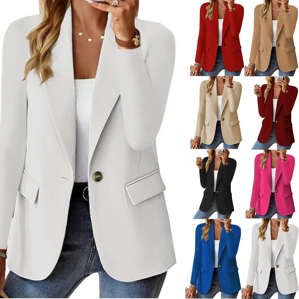 Veste à revers boutonnée pour femme - Blazer de costume décontracté