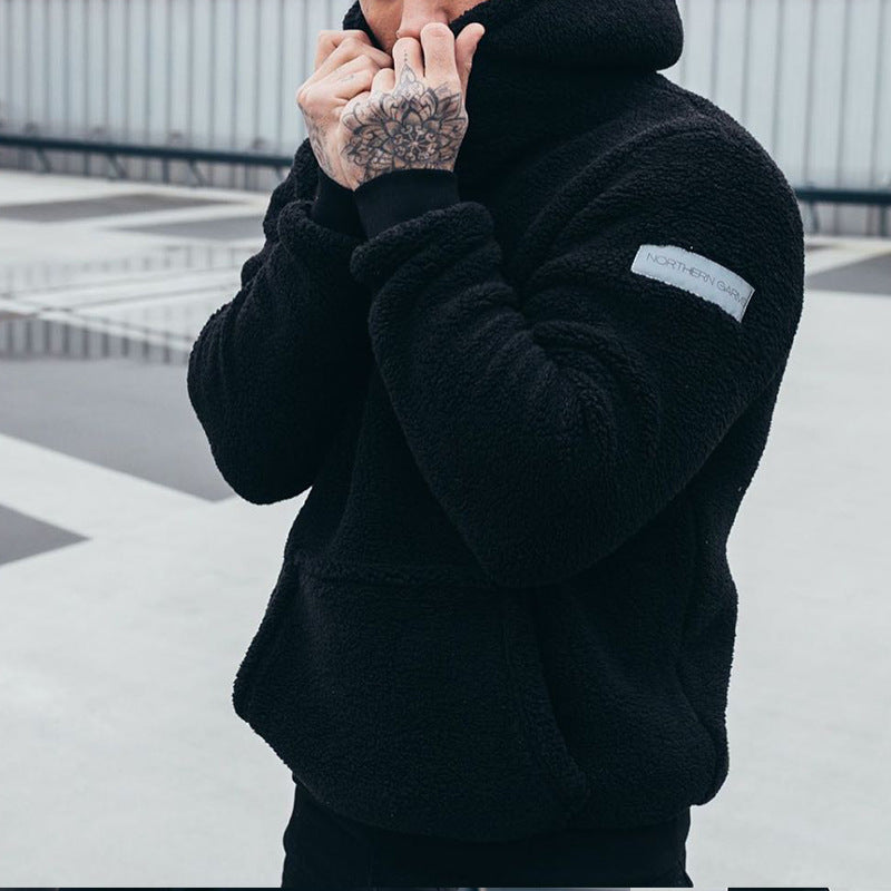 Men's Plush Hoodies Sweatshirt With Big Pocket Fashion Long-sleeved Pullover Hooded Top Solid Clothing