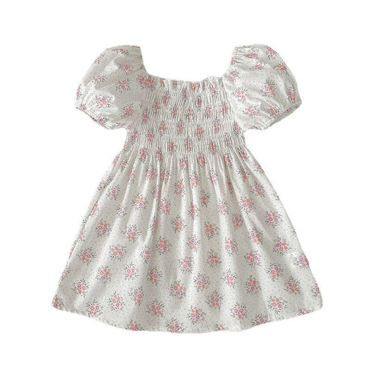 Girls' Short-sleeved Floral Dress