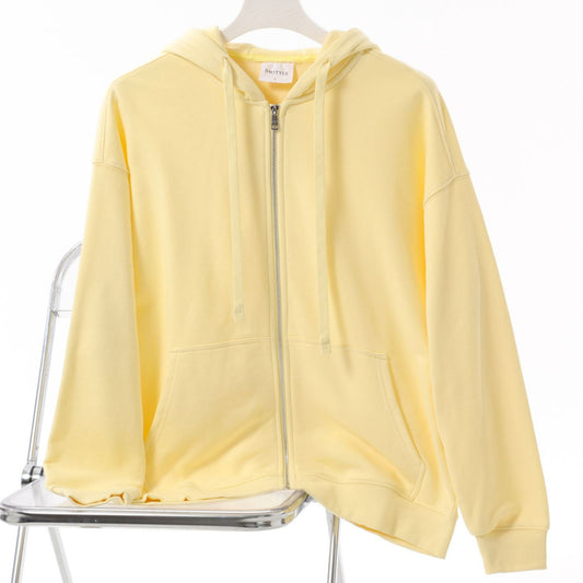 Loose Cotton Hooded Zipper Sweatshirt